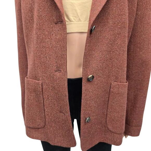 Vintage L.L. Bean Wool Blazer Jacket Made in USA Women 16 Herringbone Rust Lined - Picture 8 of 13